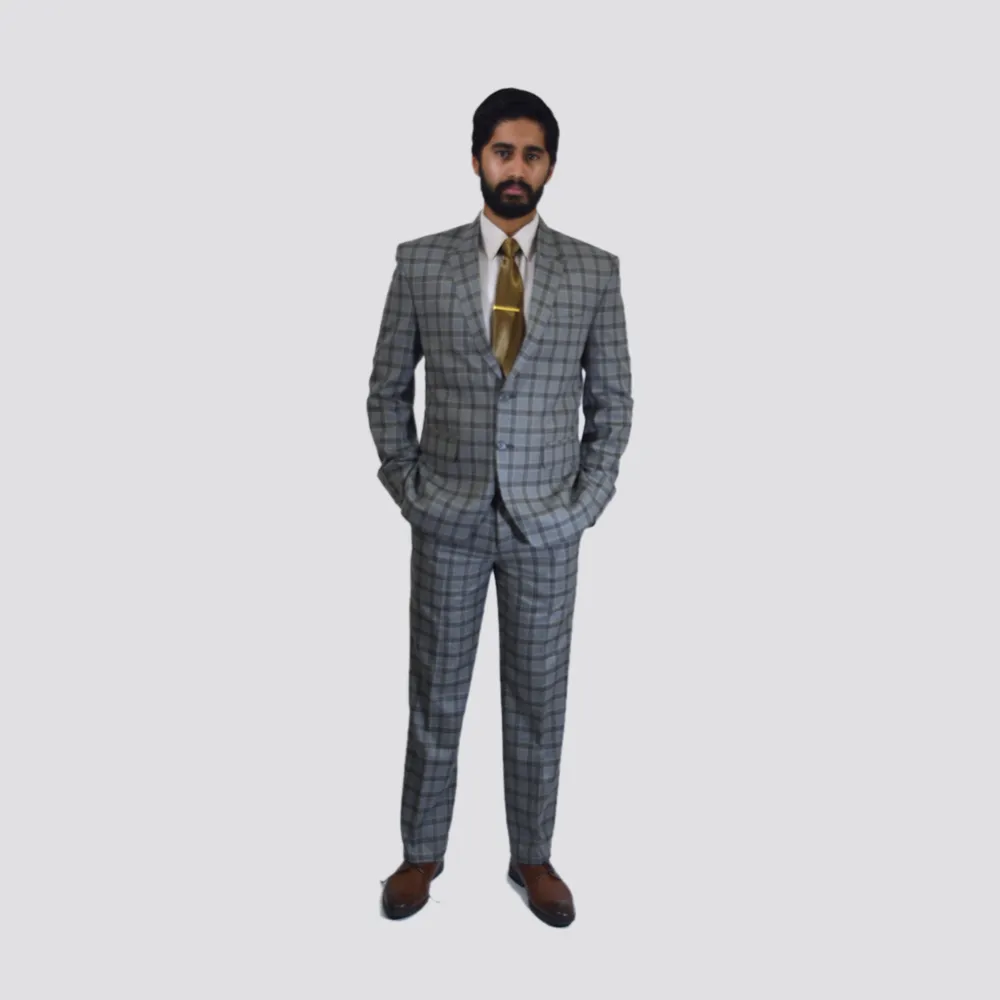Beige Checkered Slim Fit Suit
