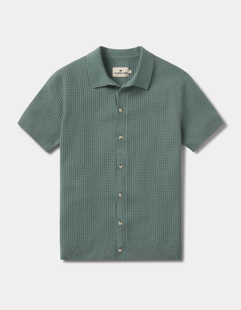Waffle Stitch Button Up Juniper