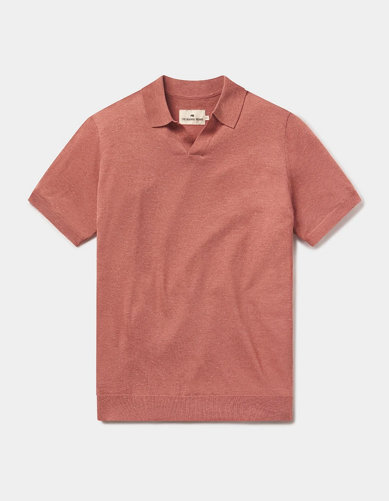 Summer Linen-Blend Polo Adobe Rose Heather