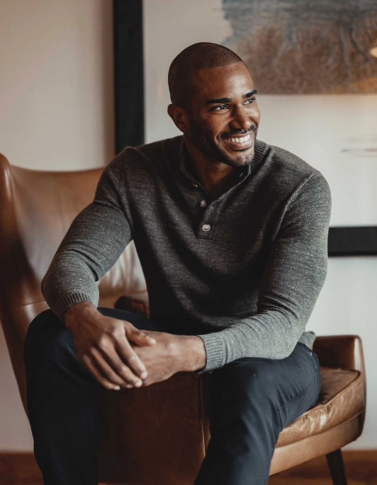 Roll Hem Button Pullover Charcoal