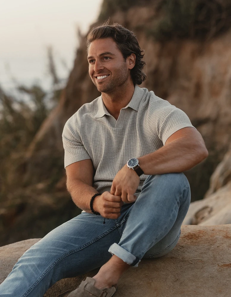 Waffle Stitch Polo Flax