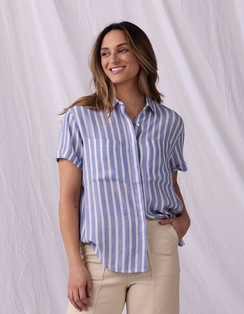 Women's Freshwater Button Up Coastal Stripe