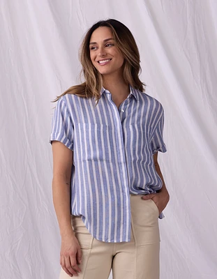 Women's Freshwater Button Up Coastal Stripe