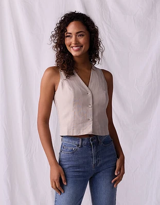 Leukos Linen-Blend Vest Sandstone