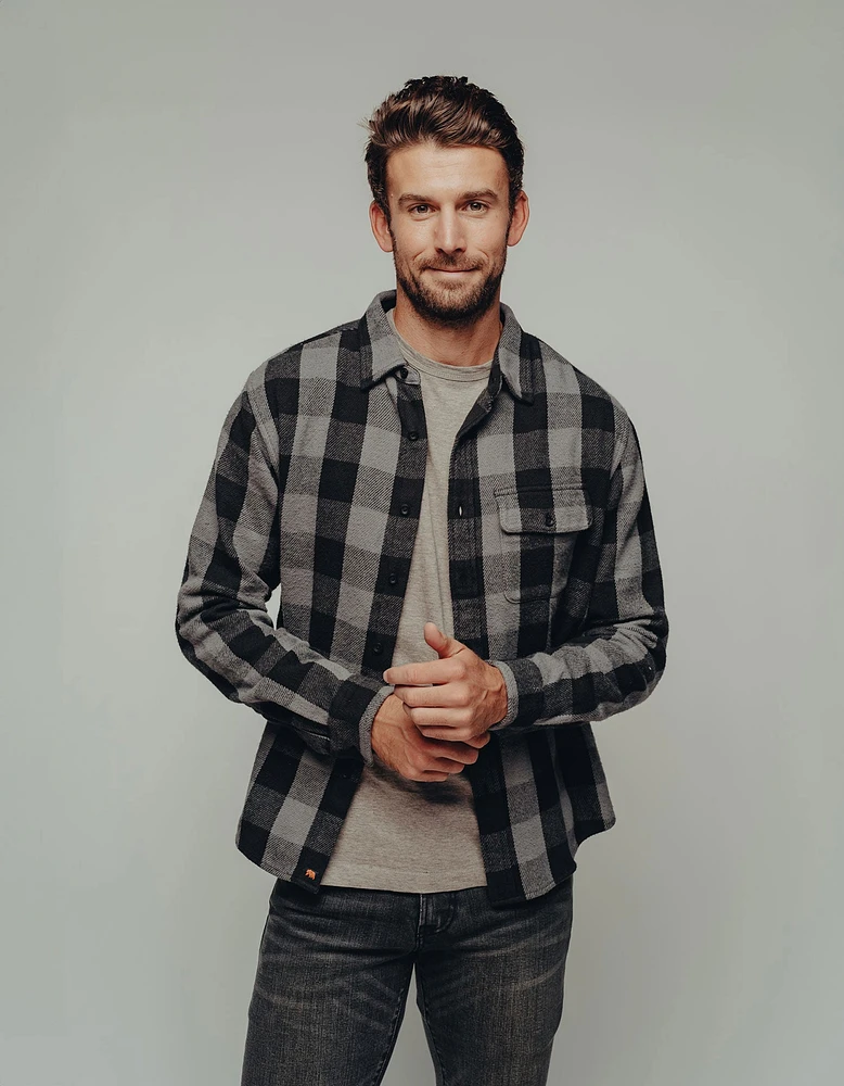 Boone Heavy Brushed Twill Overshirt Grey Plaid
