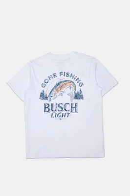 Mens Busch Light Gone Fishing T-Shirt - White /
