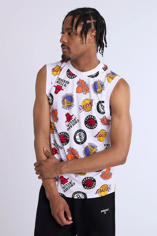 Mens NBA Logo Mesh Tank Top - White /