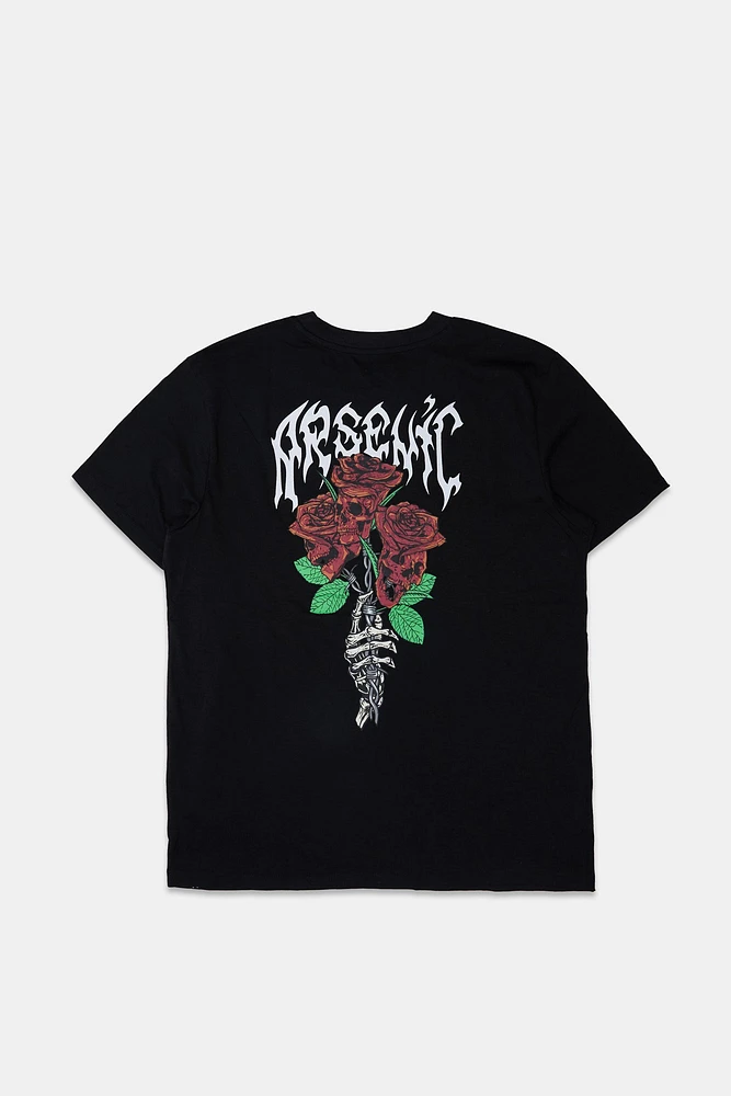 Arsenic Mens Rose Skulls Graphic T-Shirt - /