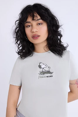 Womens Peanuts DJ Embroidered Tee - Sage /