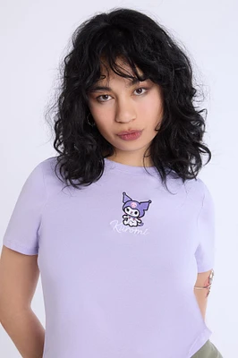 Womens Kuromi Embroidered Baby Tee - Lilac /