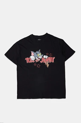Womens Tom & Jerry Glitter Graphic Tee - Black /