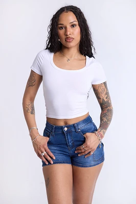 High-Rise Cargo Shorts - Blue /