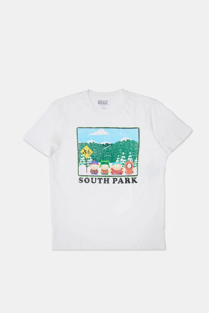 Mens South Park Bus Stop T-Shirt - Cream /