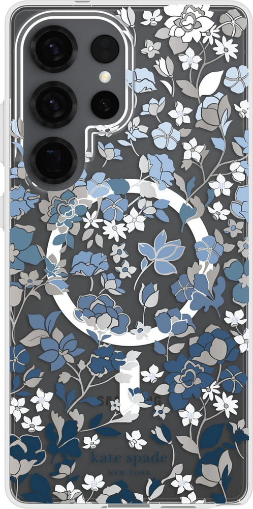 Protective Case Compatible w/MagSafe Flowerbed Blue with Gems for Samsung Galaxy S25 Ultra