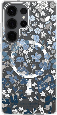 Protective Case Compatible w/MagSafe Flowerbed Blue with Gems for Samsung Galaxy S25 Ultra
