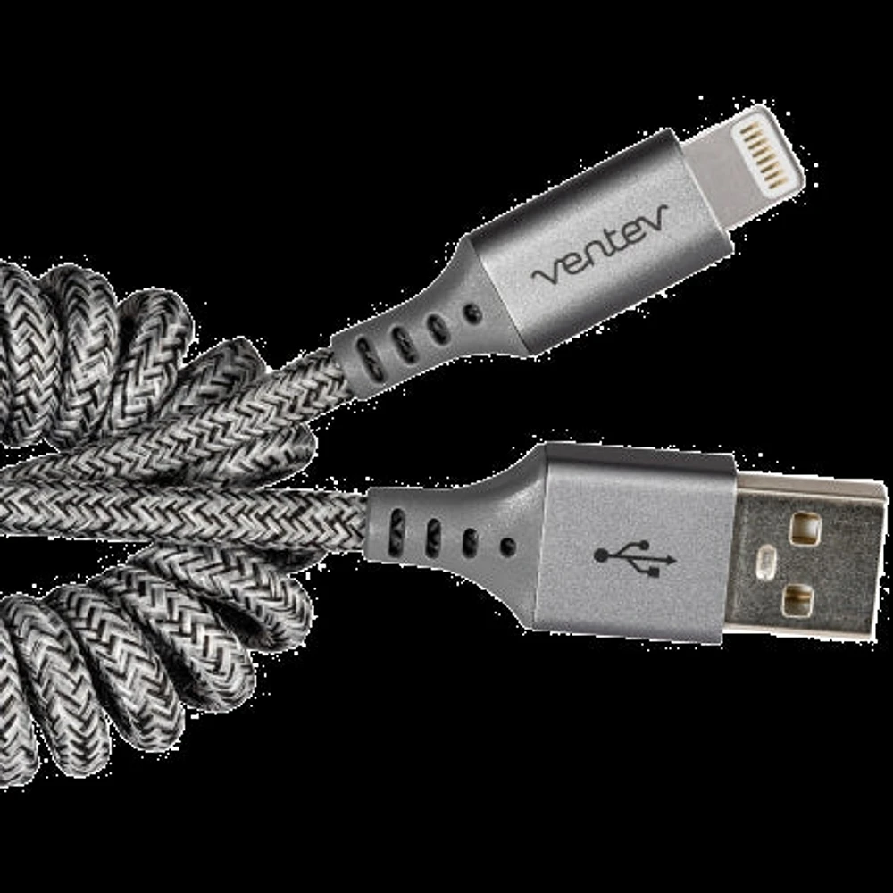 Ventev - Chargesync Helix Coiled Usb A To Apple Lightning Cable - Heather Gray