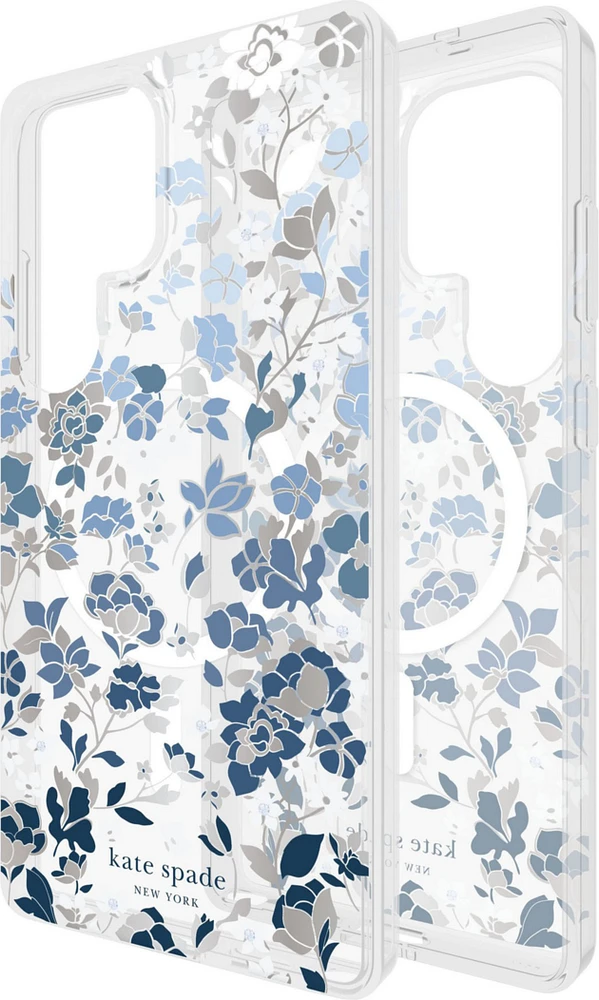 Protective Case Compatible w/MagSafe Flowerbed Blue with Gems for Samsung Galaxy S25 Ultra