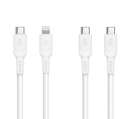 LOGiiX Sync & Charge 2 Pack 1.5M USB-C to USB-C and USB-C to Lightning - White