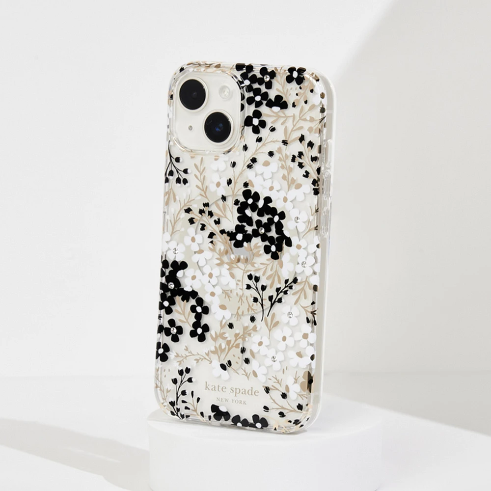 iPhone 15 Plus/14 Plus Kate Spade Protective Hardshell MagSafe Case - Black/White (Multi Floral)