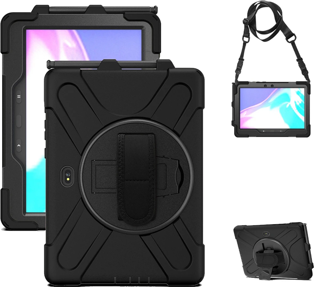 Bulk Packaging Étui Robuste avec Kickstand Main et Bandoulière Noir pour Samsung Galaxy Tab Active Pro 10.1