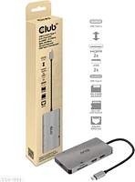 Club3D - USB-C 3.2 Gen 1 8-in-1 Hub with 2X HDMI/2X USB/RJ45/SD/Micro SD Card Slots and USB-C Female Port  - Gray