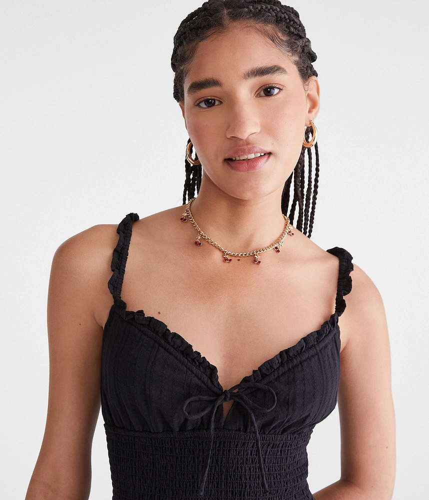 Solid V-Neck Smocked Fit & Flare Dress