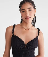 Solid V-Neck Smocked Fit & Flare Dress