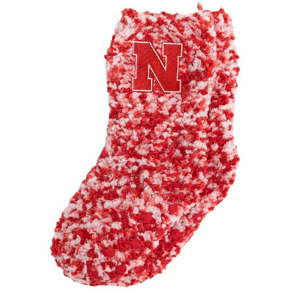 Nebraska YOUTH Fuzzy Marled Slipper Socks