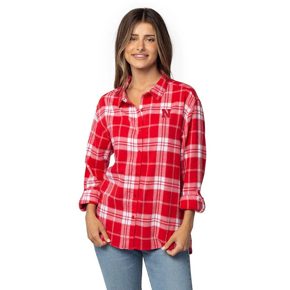Nebraska University Girls Women's Boyfriend Plaid Shirt