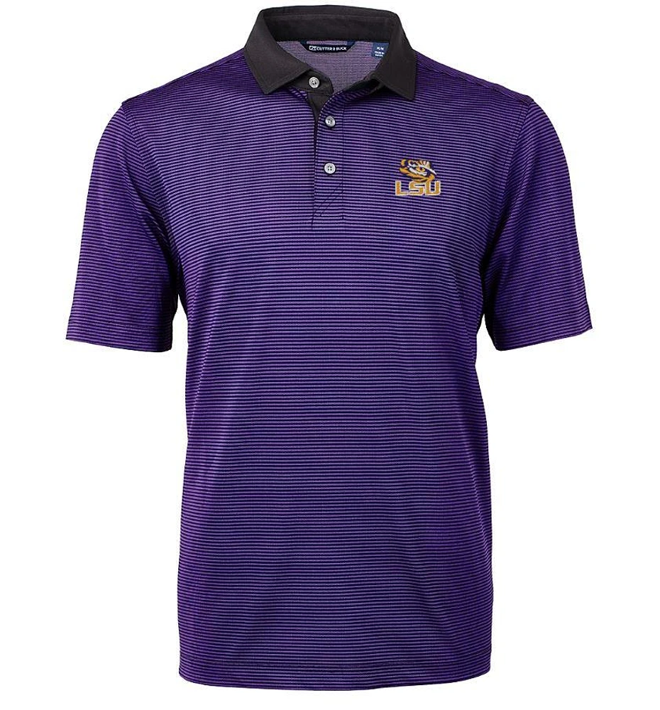 LSU Cutter & Buck Men's Virtue Eco Micro Stripe Polo