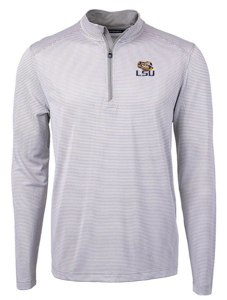LSU Cutter & Buck Virtue Eco Micro Stripe Pullover