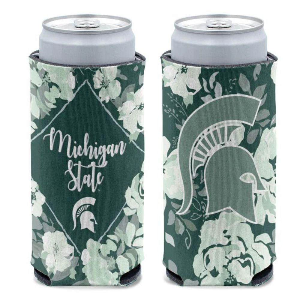 Michigan State 12 Oz Slim Floral Can Cooler