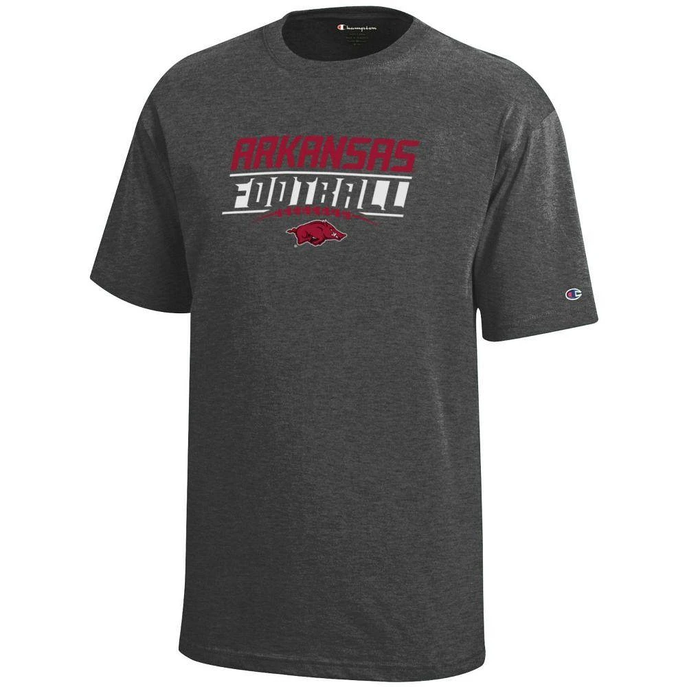 Arkansas Champion YOUTH Wordmark Over Football Laces Tee