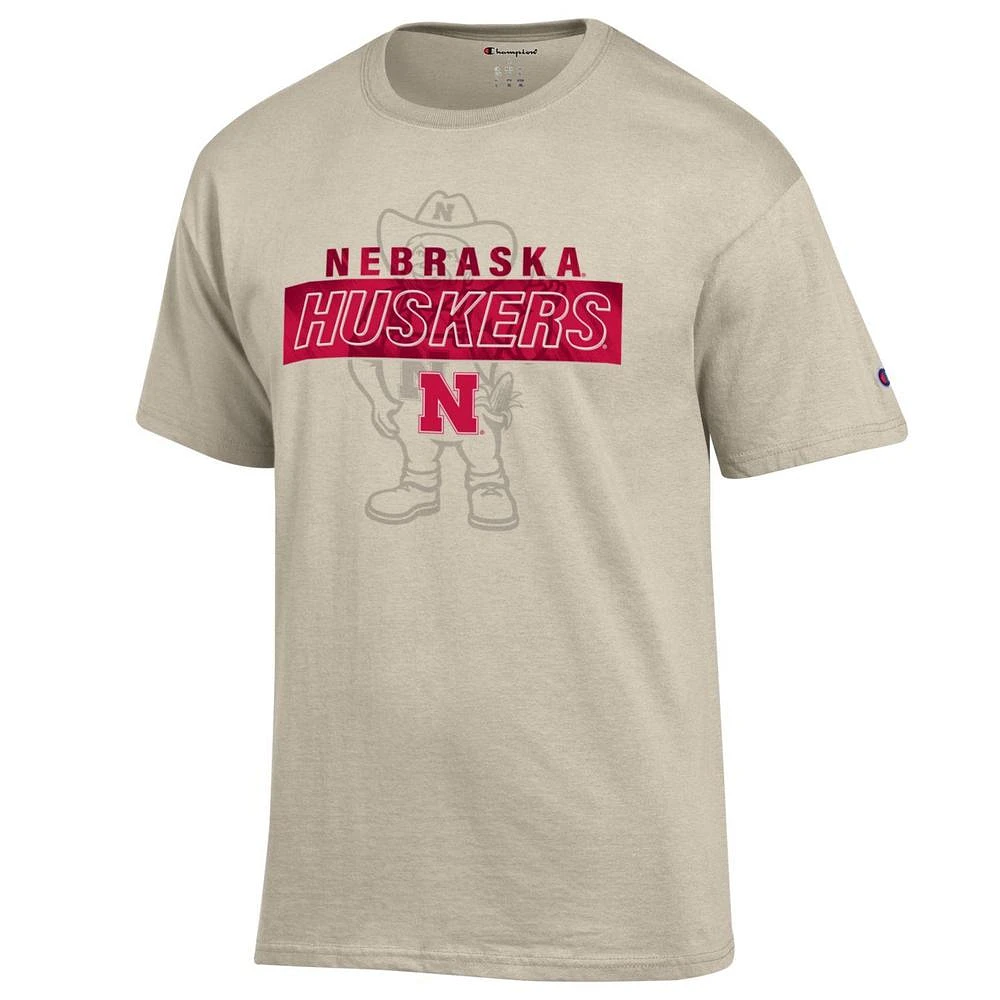 Nebraska Champion Wordmark Over Tonal Logo Tee
