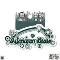 Michigan State 3.25 Inch Rainbow Flowers Rugged Sticker Decal