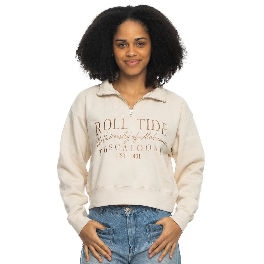 Alabama Zoozatz Women's Sport Crop 1/4 Zip Tonal Embroidered Crew