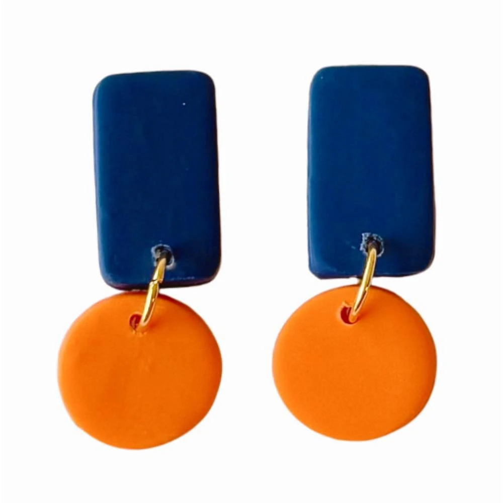 Navy and Orange Sweet Tree Jewelry Reign Rectangle Circle Drop Earrings
