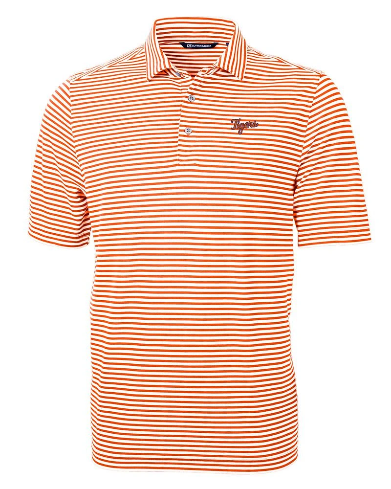 Clemson Cutter & Buck Tigers Script Virtue Eco Pique Stripe Polo