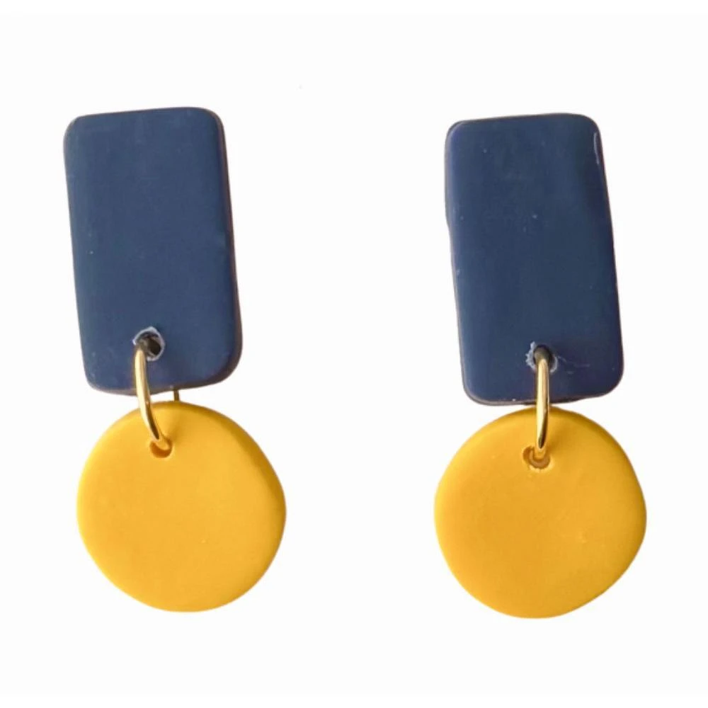 Navy and Yellow Sweet Tree Jewelry Reign Rectangle Circle Drop Earrings