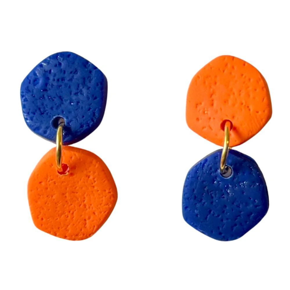 Royal and Orange Sweet Tree Jewelry Laine Mismatched Circle Earrings