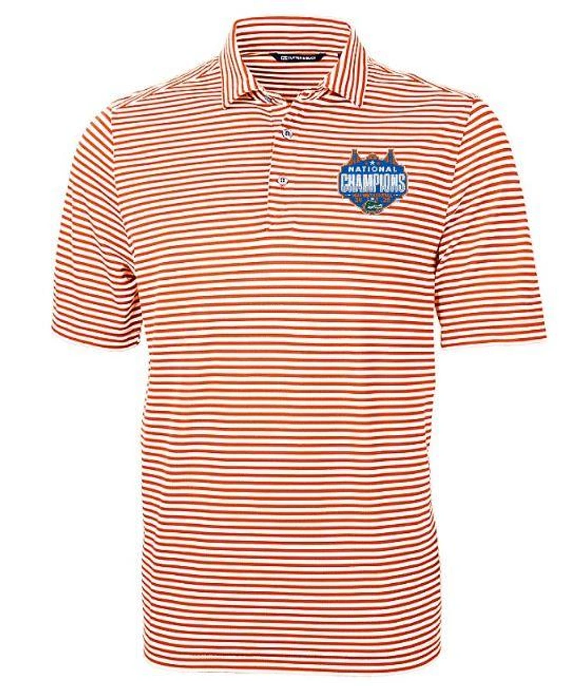 Florida Cutter & Buck Big Tall 2025 NCAA Basketball National Champion Virtue Eco Pique Stripe Polo