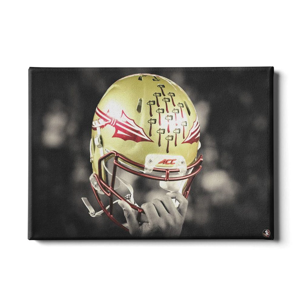 FSU 24x16 Seminole Helmet Held High Canvas