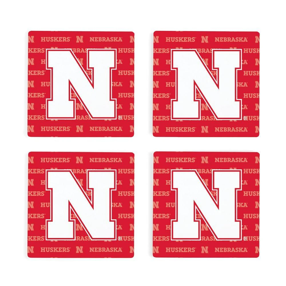 Nebraska 4pk Primary Repeat Logo Coasters