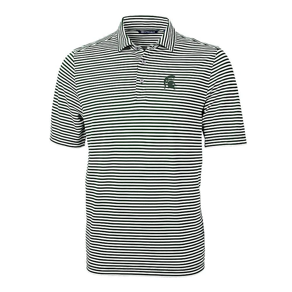Michigan State Cutter & Buck Striped Virtue Eco Pique Polo