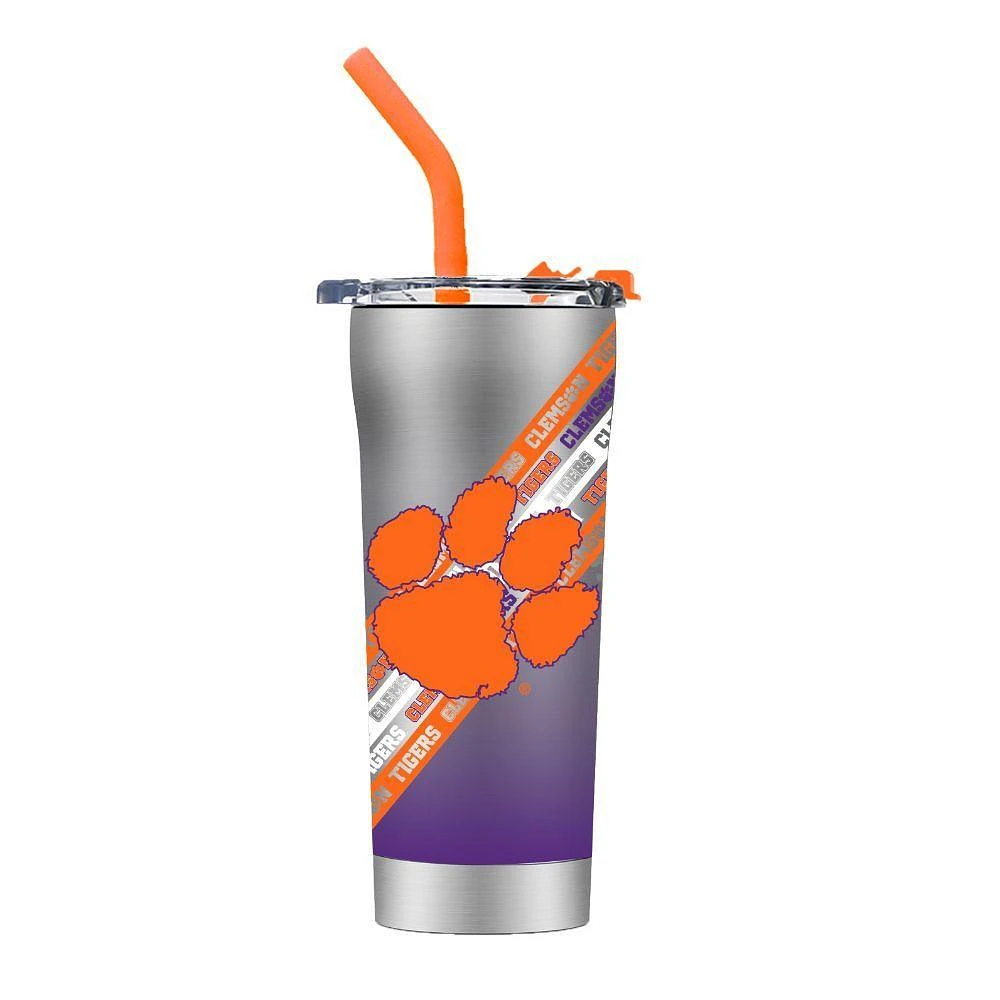 Clemson Stripe Straw Tumbler