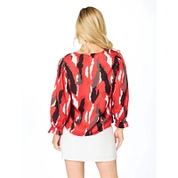 Red and Black Stewart Simmons The Abstract 3/4 Sleeve Blouse