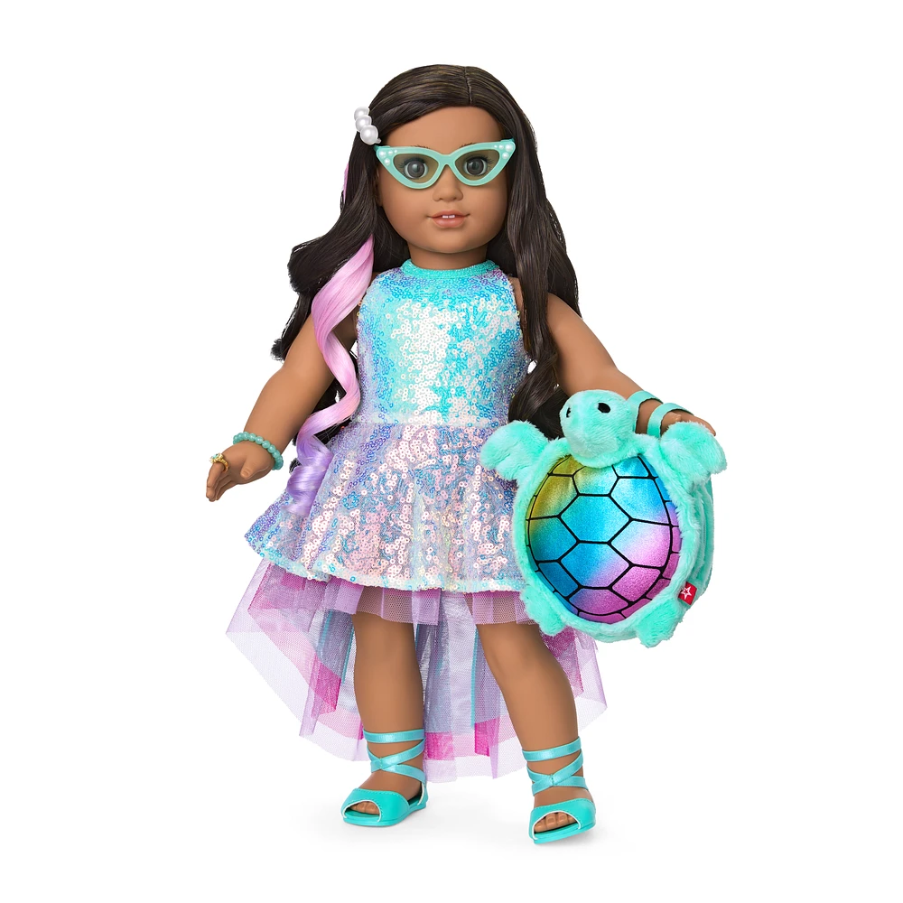 Glam Shimmering Ocean Outfit & Shimmering Sea Turtle Backpack & Accessory Set Bundle