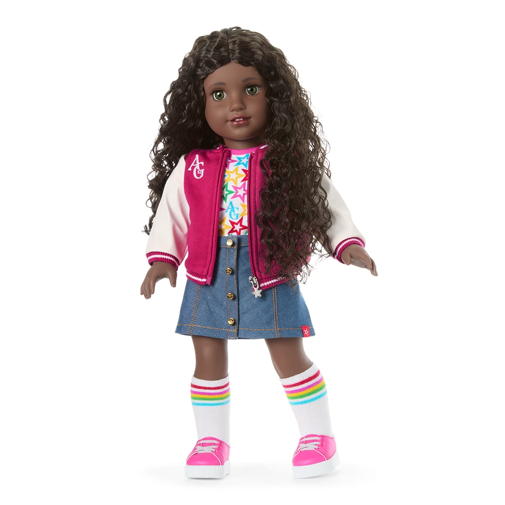 Truly Me™ 18-inch Doll #127 with curly dark-brown hair