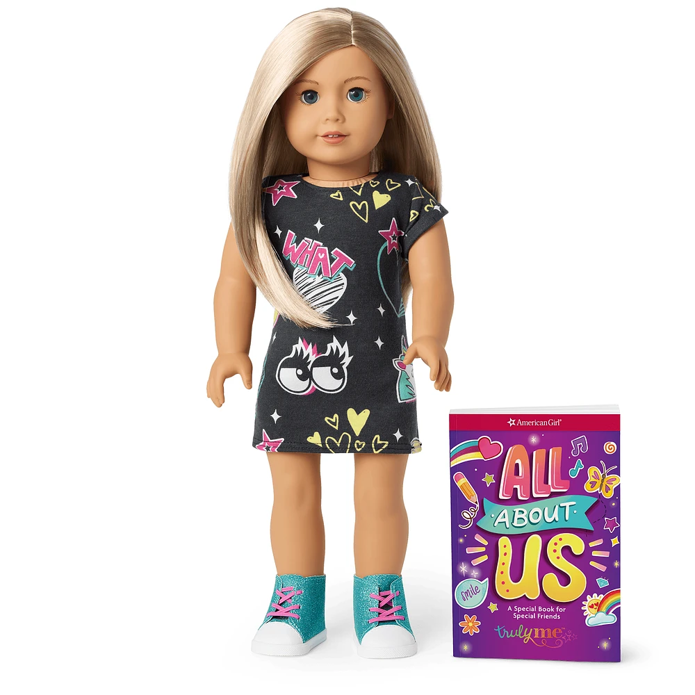 Truly Me™ 18-inch Doll #100 with layered straight blonde hair