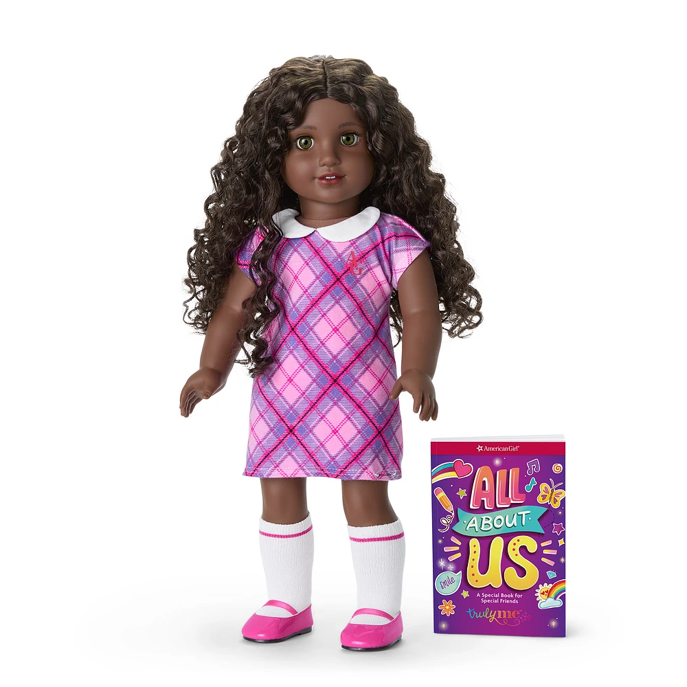 Truly Me™ 18-inch Doll #127 with curly dark-brown hair